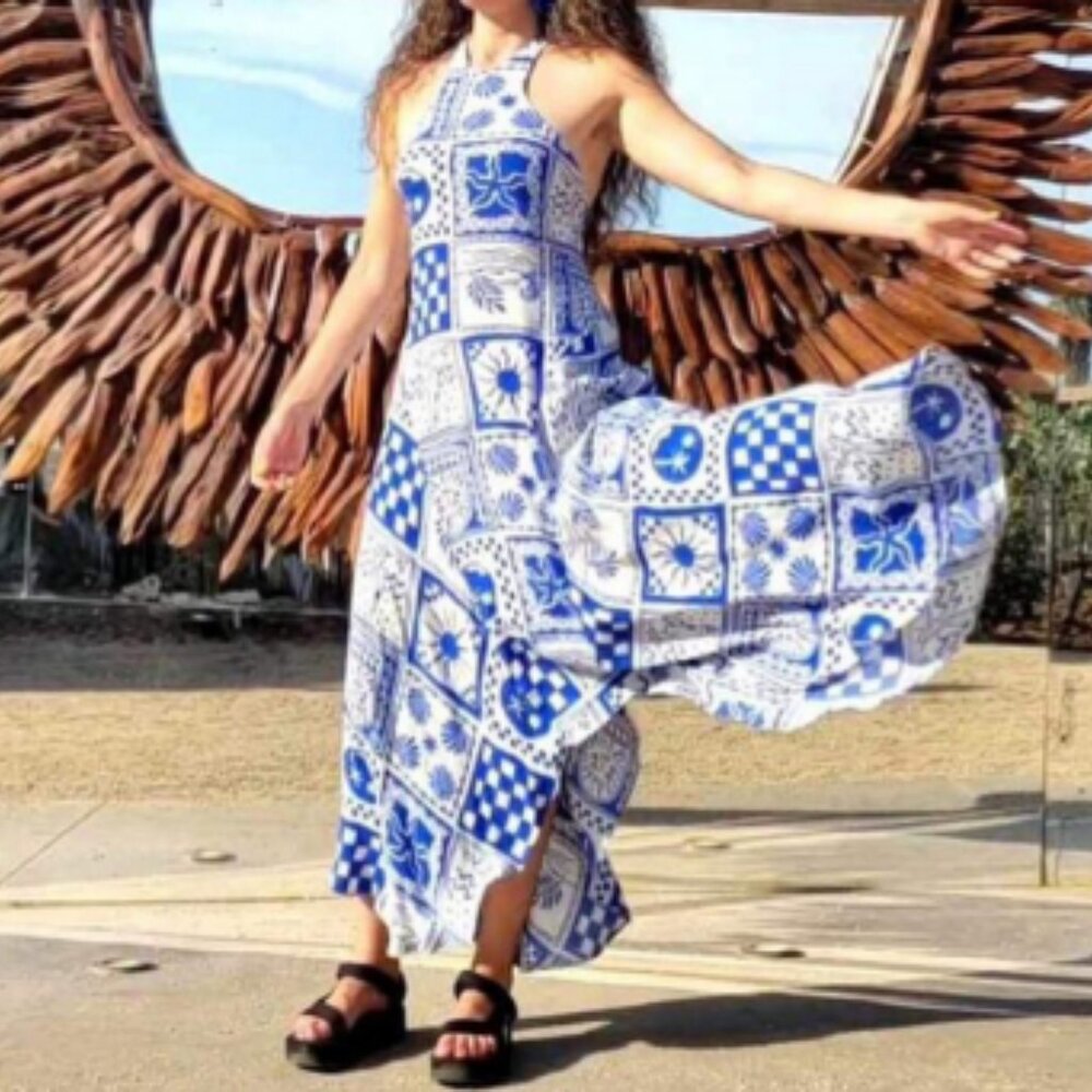 Ecote Janet Strappy-Back Asymmetrical Midi Dress